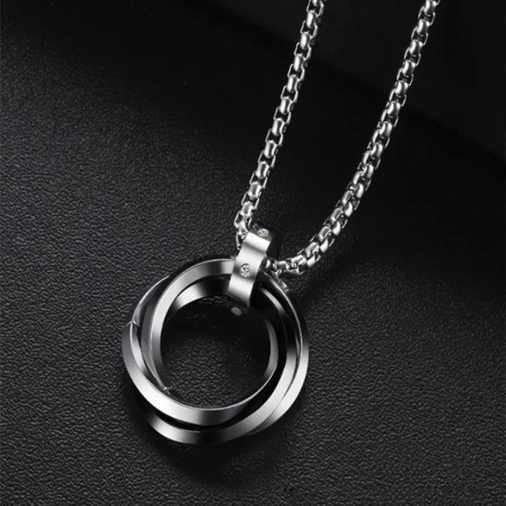Hip-hop Three-Ring Titanium Steel Pendant — Black | Giftlo