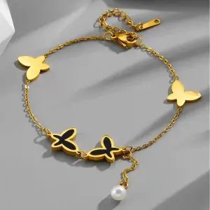 Butterfly Pearl Charm Anklet – Elegant Double Layer Women’s Jewelry Gift