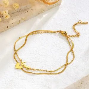 Gold Color Double Layer Love Heart Anklet – Vintage Foot Jewelry for Women