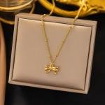 Stainless Steel Classic Gold Color Bowknot Pendant Necklace for Women