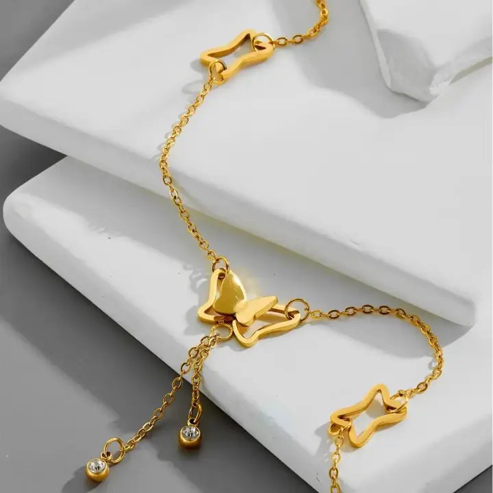 Fairy Butterfly Hollow Out Charm Anklets – Gold Plated PVD Elegant Woman's Statement