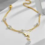 Butterfly Double Layer Pearl Anklet – Elegant Gold Color Foot Jewelry for Women