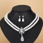 Elegant Rhinestone Pearl Drop Jewelry Set – Multilayer Flower Necklace & Earrings for Women