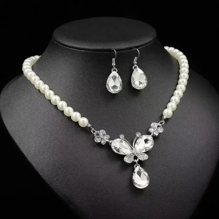 European & American Style Pearl Jewelry Set – Bridal Gem Necklace & Earrings