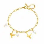 Gold Plated Bird & Pearl Charm Anklet – Elegant Chain Jewelry for Women