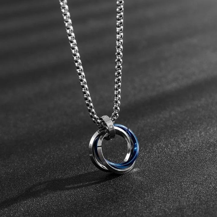 Hip-hop Three-Ring Titanium Steel Pendant — Blue | Giftlo