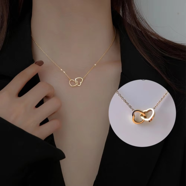 Double Heart Gold Pendant Necklace