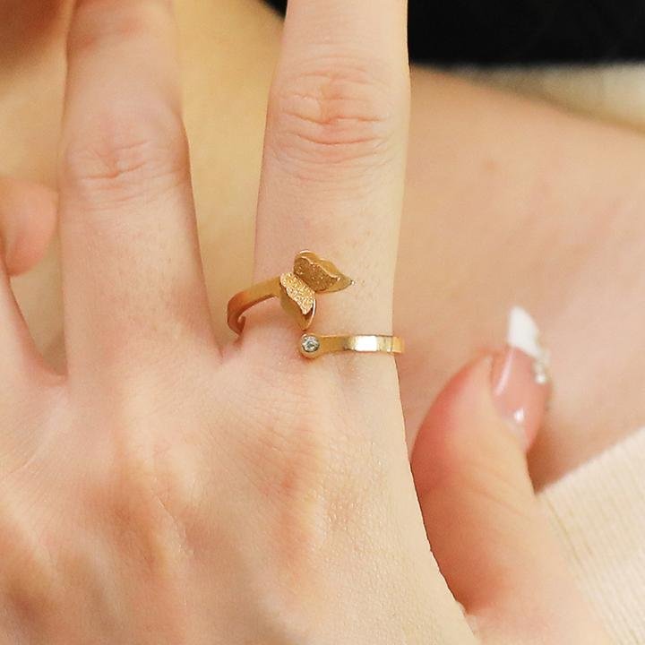 DLHP Elegant Cubic Zirconia Butterfly Ring – Adjustable Stainless Steel Open Ring for Women